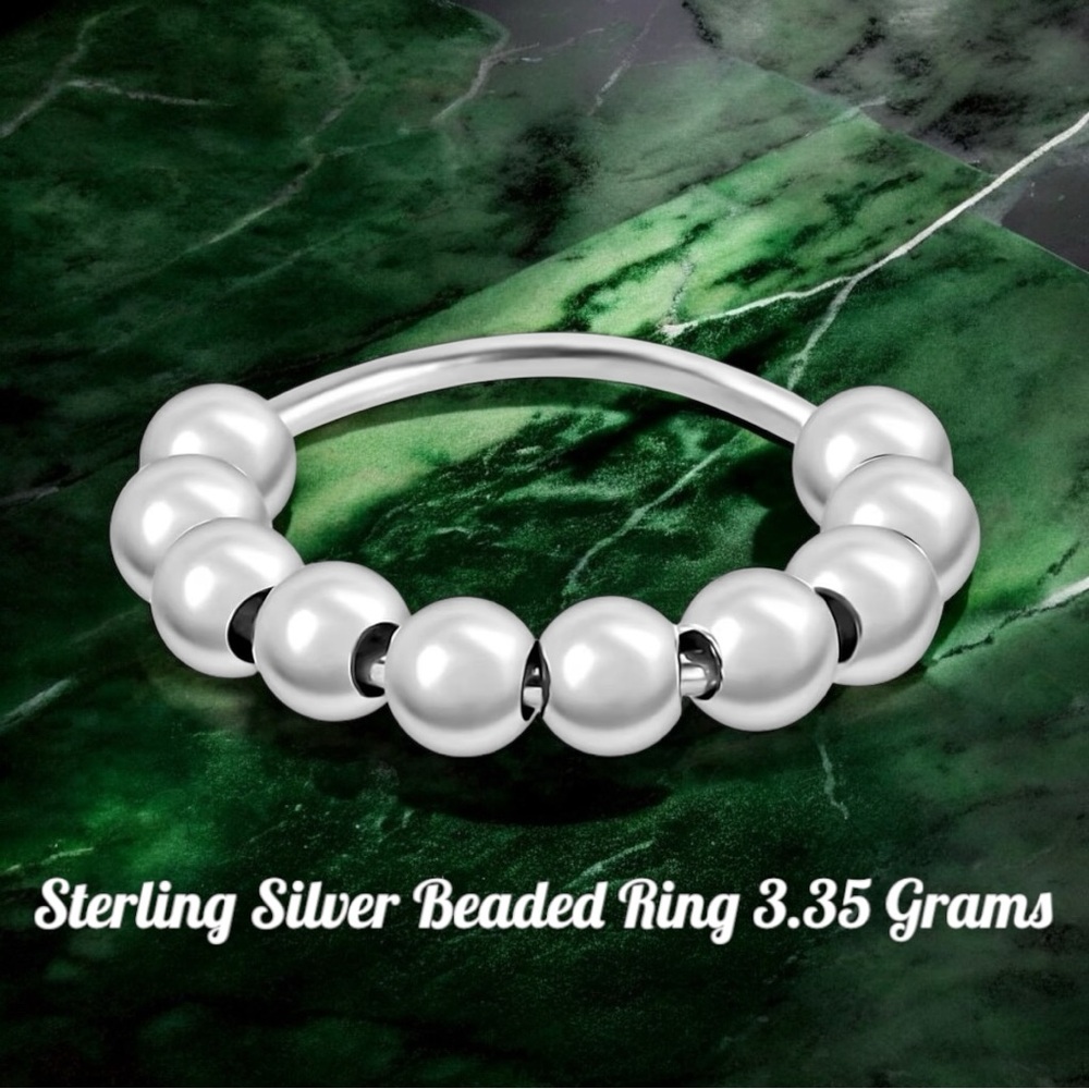 Sterling Silver Beaded Ring 3.35 Grams